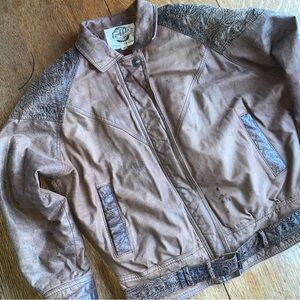 Vintage Brown Leather Bomber Jacket